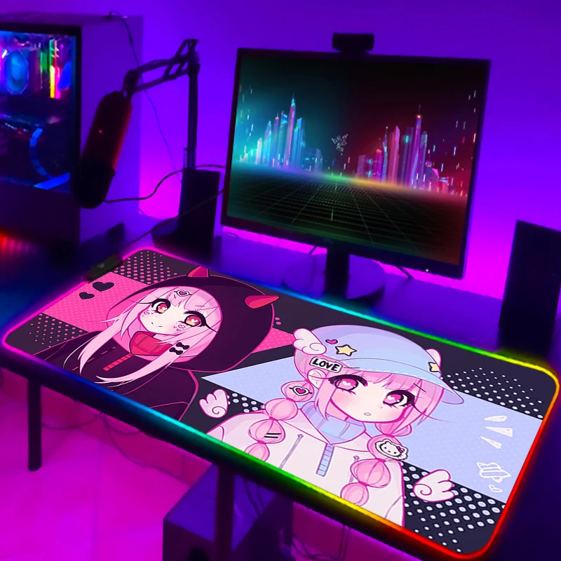 Rgb коврик для мыши геймерская девушка Geoxor Moneko Настольный коврик с подсветкой клавиатуры Настольный коврик резиновый коврик Mausepad игровой ко...