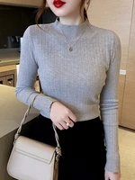new knit sweaters for women half high colla long sleeve top 2022 autumn winter pullover knitting sweater slim clothes pull femme