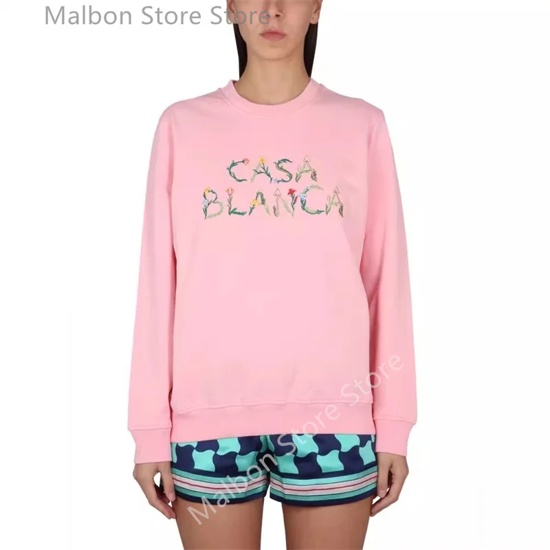 

Casablanca pink cotton round Neck women Sports Pullover CASA tide brand loose casual Hoodie Loose Sweater
