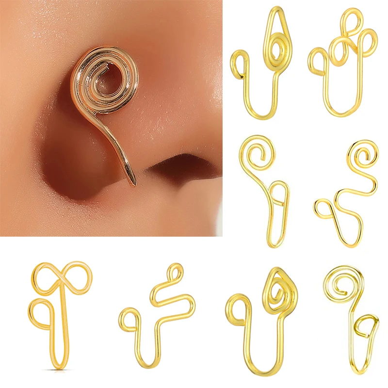 

Creative Fashion Copper Wire Spiral Fake Pierced Nose Rings African Nose Cuff Clips Women Punk Nose Cuff Ear Clips Body Jewelry