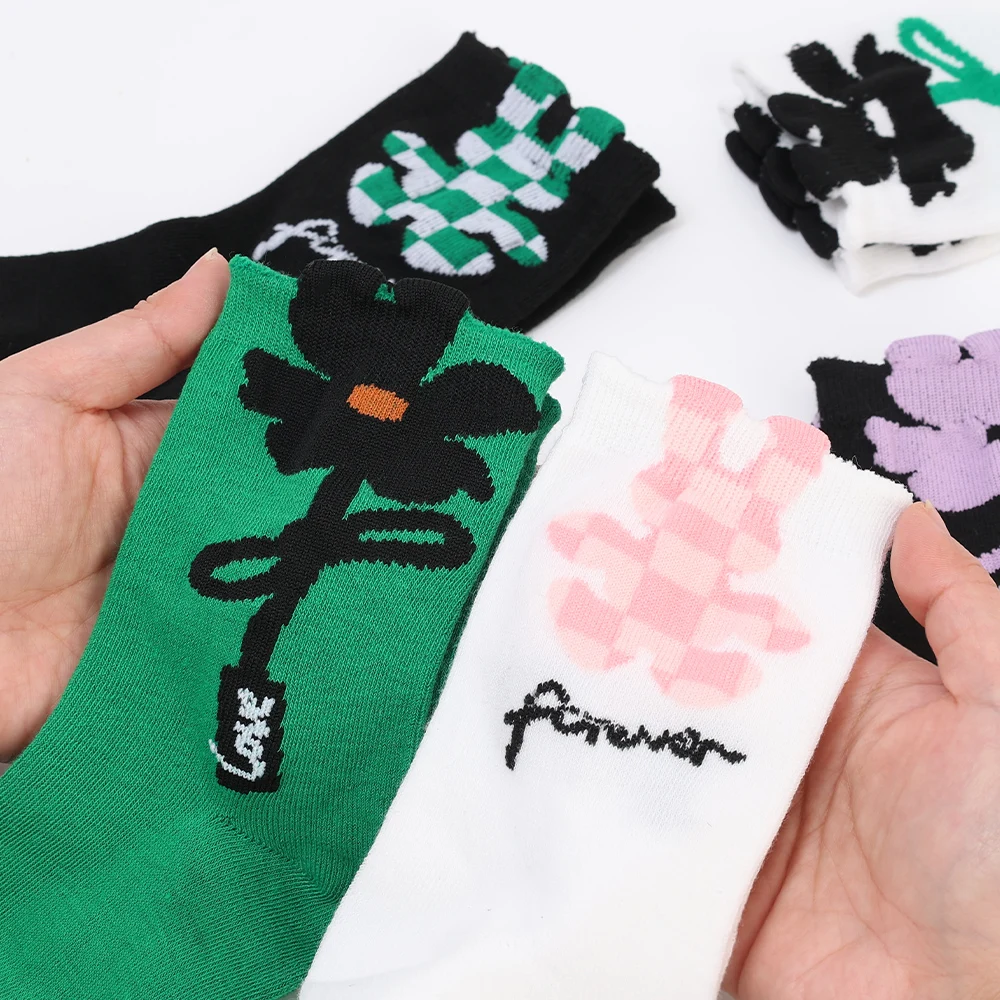 

Flowers Middle Tube Socks Retro Spring Summer Women Cute Cartoon Rabbit Sock Fashion Sweet Hosiery Home Non-slip Japanese Socks