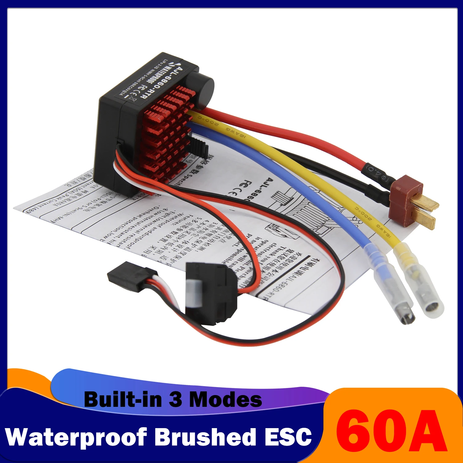 60A водонепроницаемый матовый ESC 6V/3A BEC встроенный 3 режима AJL-6860-RTR 2-3S для радиоуправляемых моделей автомобилей лодок танков 540/550/750 двигателей