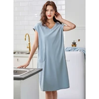 pregnant women solid night dress with bra padded sexy v neck sleeveless nightwear summer casual cotton breathable thin sleepwear