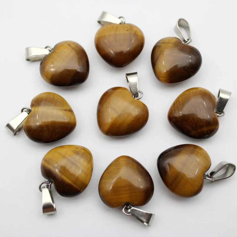 

16mm Natural Stone Crystal Pendant Agates Tiger Eye Stones Heart Pendants for DIY Making Necklace Jewelry Wholesale 20pcs/lot