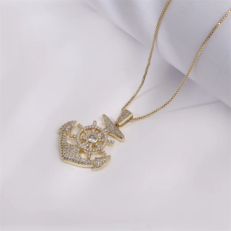 

Fashion Anchor Compass Causual Copper Necklace For Women Charms Trendy Beautiful Rhinestone Female Ethnic 2022 Jewelry Wholesale
