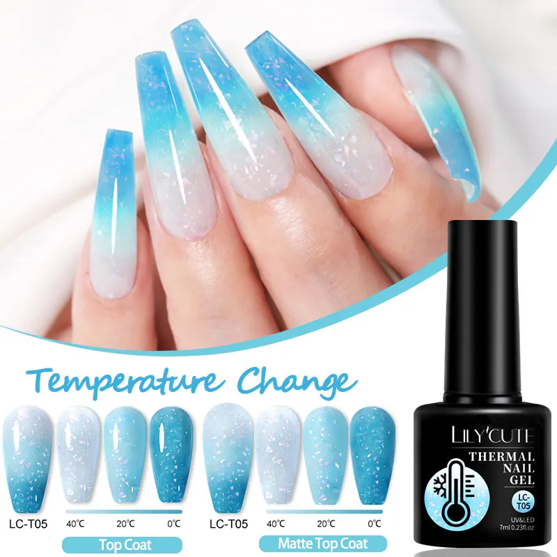 LILYCUTE Color Changing Thermal Gel Nail Polish Winter Blue Glitter Colors Semi-permanent Nail Art  Varnish