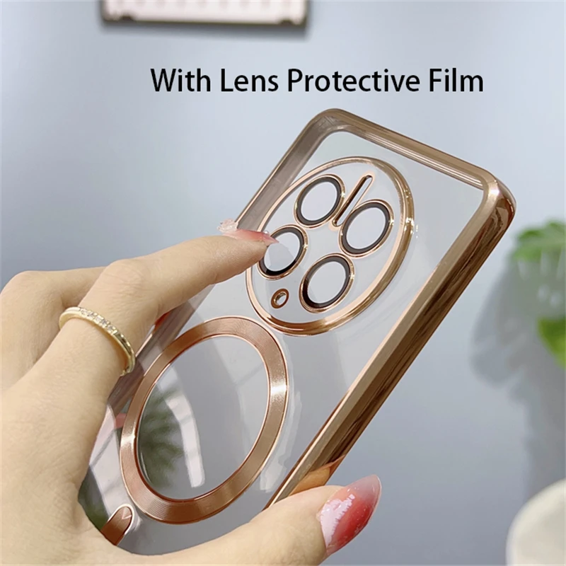 

Magnetic Wireless Charging Plating Clear Case For Huawei P50 P40 P30 Mate 60 50 40 30 20 Pro Magsafe Silicone Soft Cover