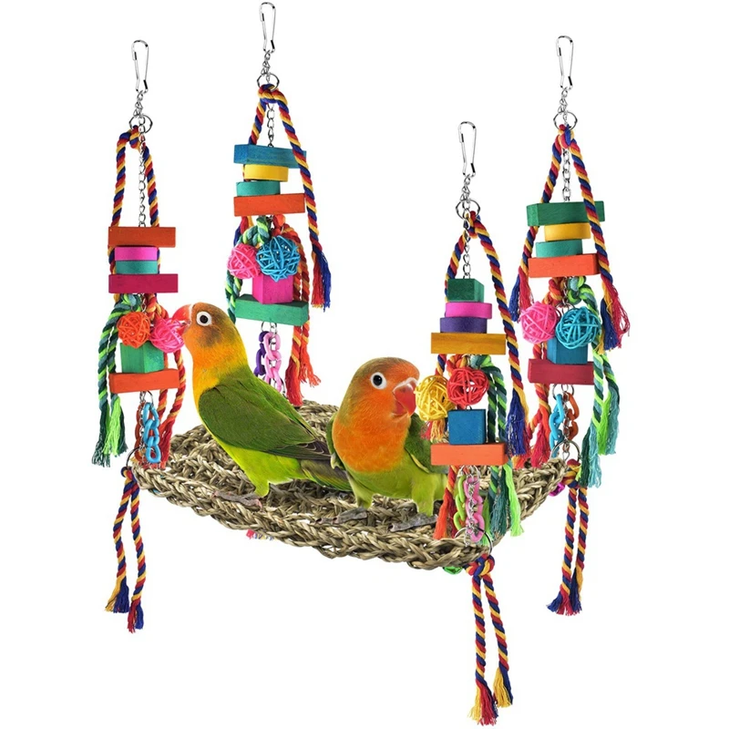 

Bird Toys, Bird Foraging Wall Toy, Woven Climbing Hammock Swing Mat with Colorful Chewing Toys, for Lovebirds, Finch