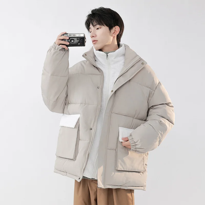 LUCLESAM Men's Contrast Color Fake Two Pieces Cotton Jackets Stand Collar Thicked Coat Winter New Loose Male Padded Clothing