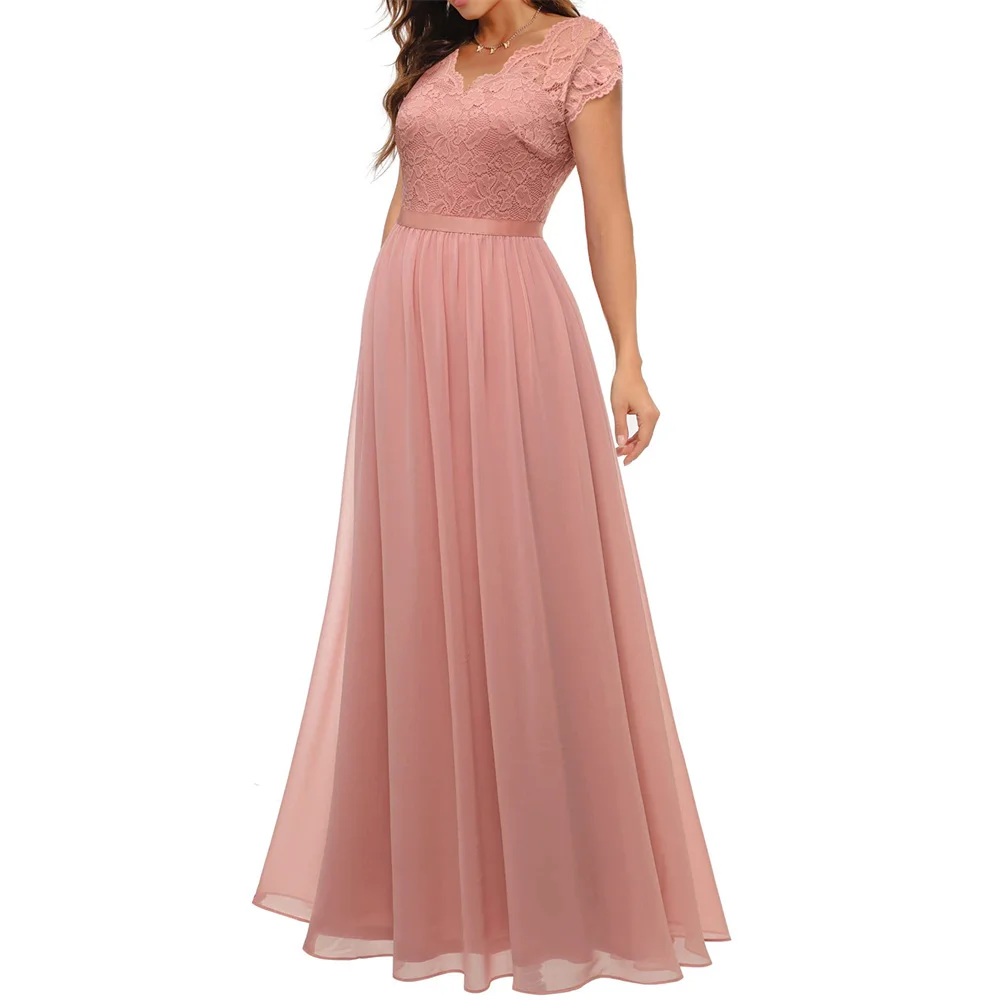 Женское кружевное вечернее платье макси элегантные платья с V-образным вырезом