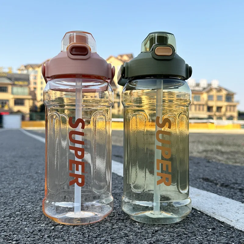 

2 литра прозрачная Спортивная бутылка для воды портативная Мотивационная многоразовая с крышкой и соломинкой для фитнеса