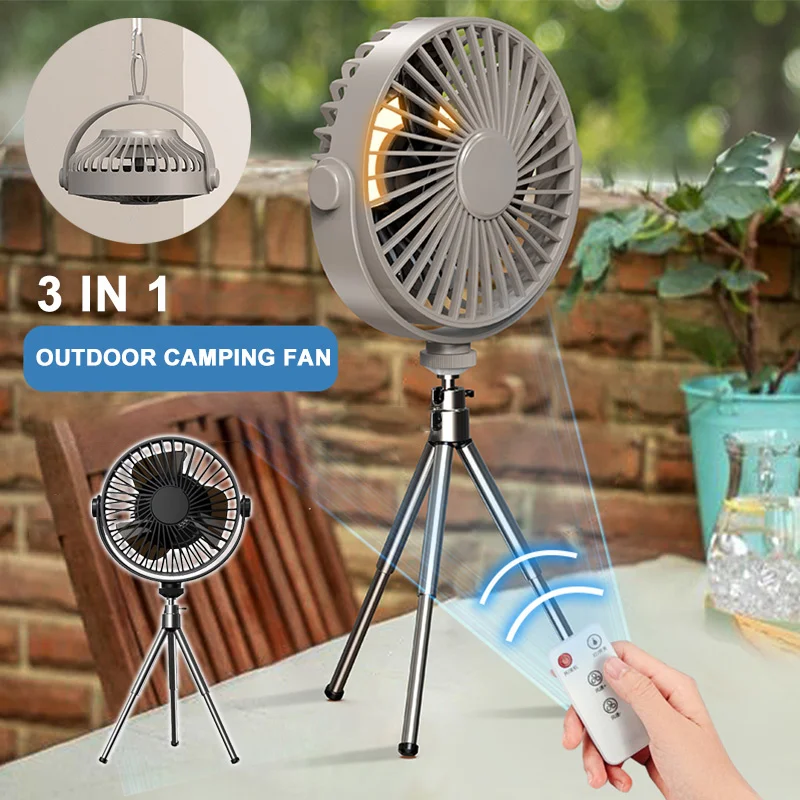 

outdoor camping ceiling fan for camping tent Multifunction usb rechargeable tripod desktop air cooling fan with led light remote