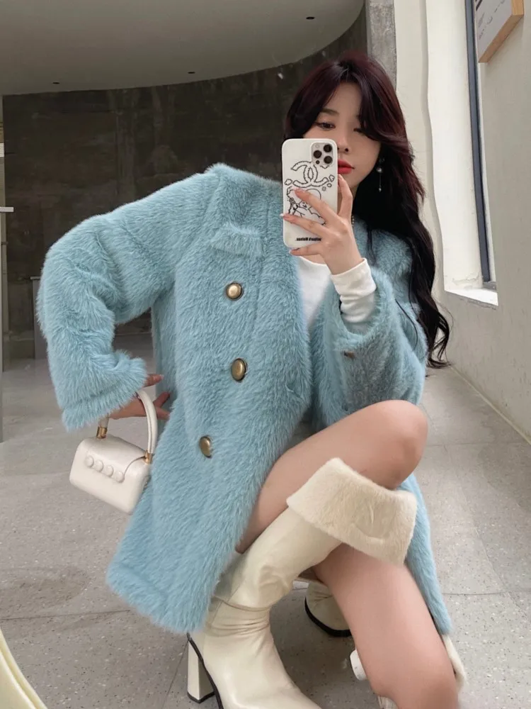 Autumn Winter New Faux Fur Coat Women High-Quality Luxury Plush Jacket Korean Fashion One Piece Clothes
