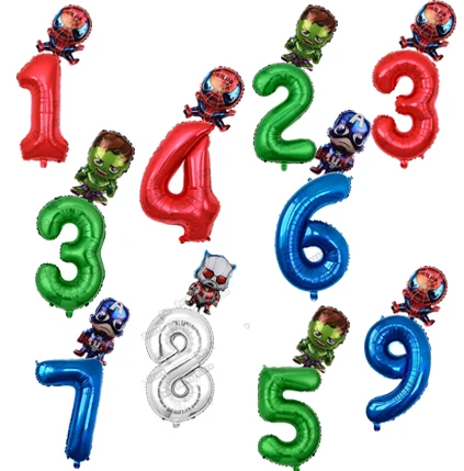 

2pcs Mini Avengers Spiderman Hulk Theme 32inch Number Balloons 1 2 3 4 5 6 7 8 9 Years Superhero Birthday Party Decor Kids Toys