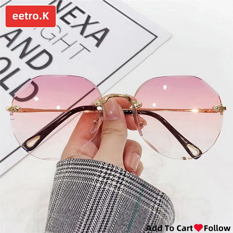 

Sunglasses Women Popular Sunglasse Rimless Hexagon Sun Galsses Ladies Round Eyeglasses Pure Dark LensesOrganizer