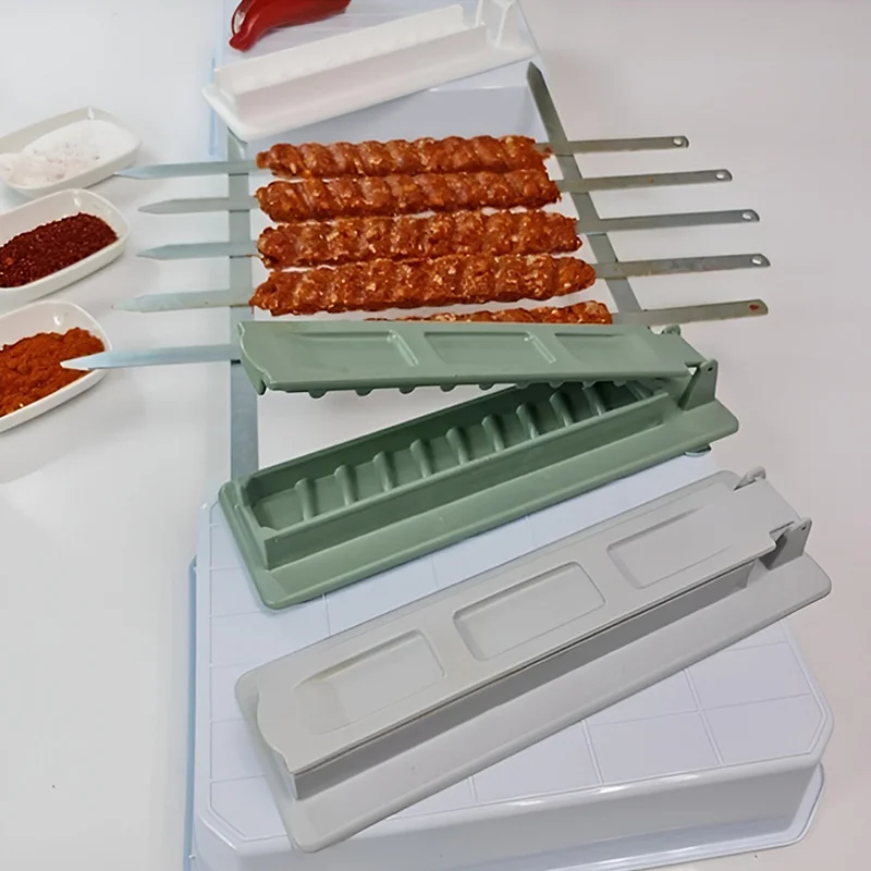 

Kebab Maker Single Row Meat Barbecue Box Skewer Machine Reusable Skewer Preparation BBQ Tools Grilled Skewers Kitchen Accessorie