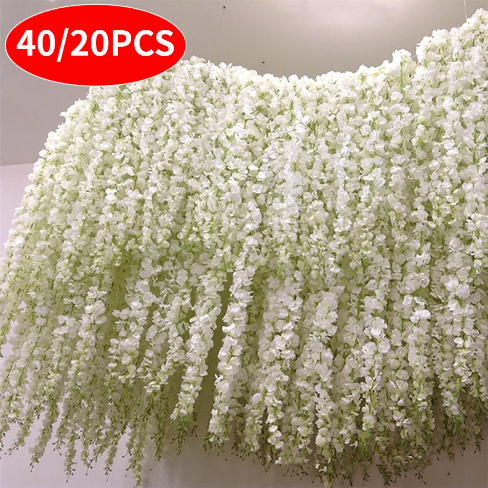

40/20Pcs Artificial Wisteria Flowers Hanging Garland Vine Rattan Fake Flower String Silk Flowers Home Garden Wedding Decoration