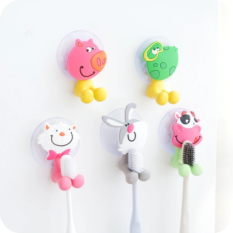 

Cartoon Animal Toothbrush Holder Wall Mounted Antibacterial Tooth brush Storage Rack With Suction Cup Bathroom Organizer