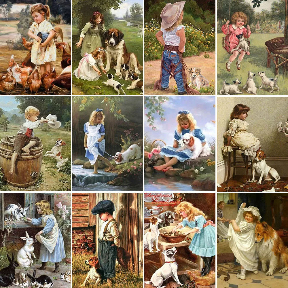Farm Kid Printed Canvas 11CT Cross-Stitch DIY Embroidery Full Kit Knitting Handicraft Handmade Handiwork Design For Adults Gift