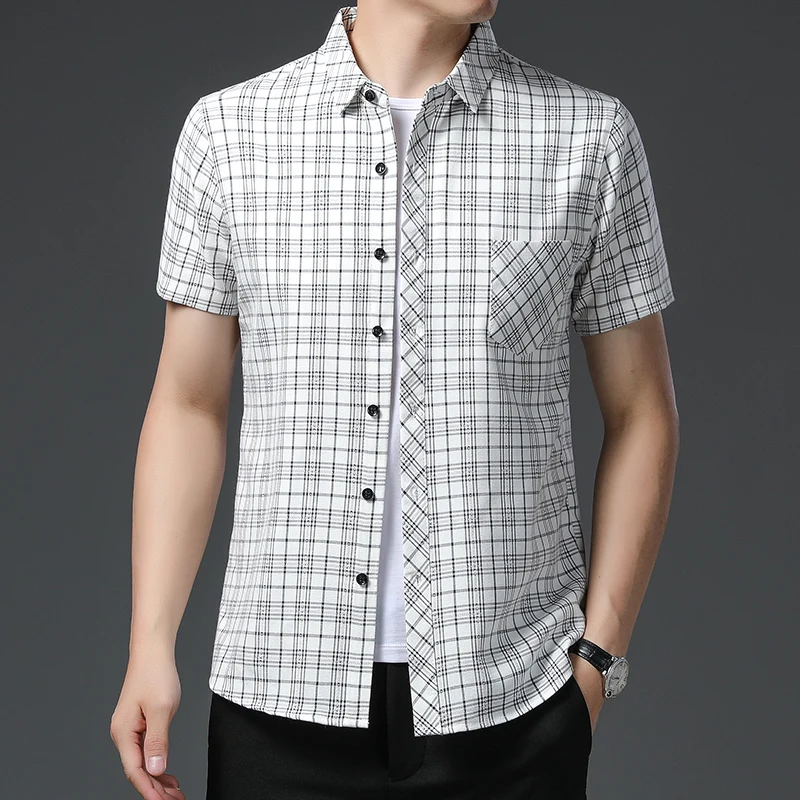 Рубашка мужская с коротким рукавом из хлопка и льна