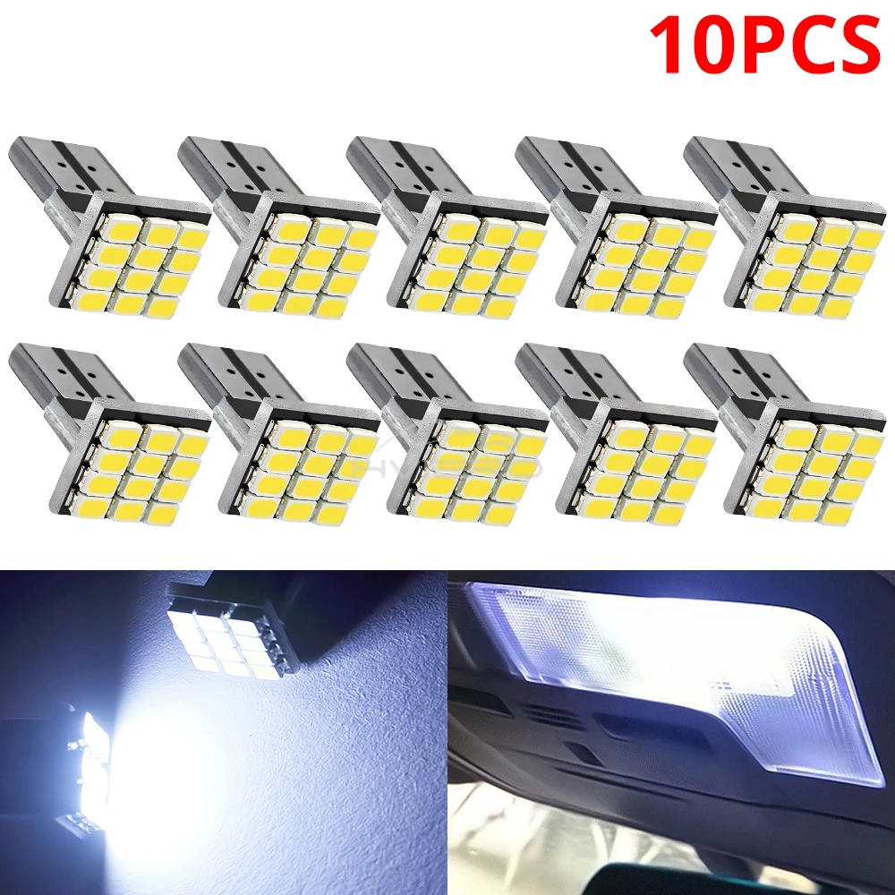 

2/4/6/10/20X T10 W5W 12SMD 1206 Номерный знак Угловая резервная купольная дверная лампа Клиновой белый светодиод 12 В Canbus декодер Автомобильный внешний свет