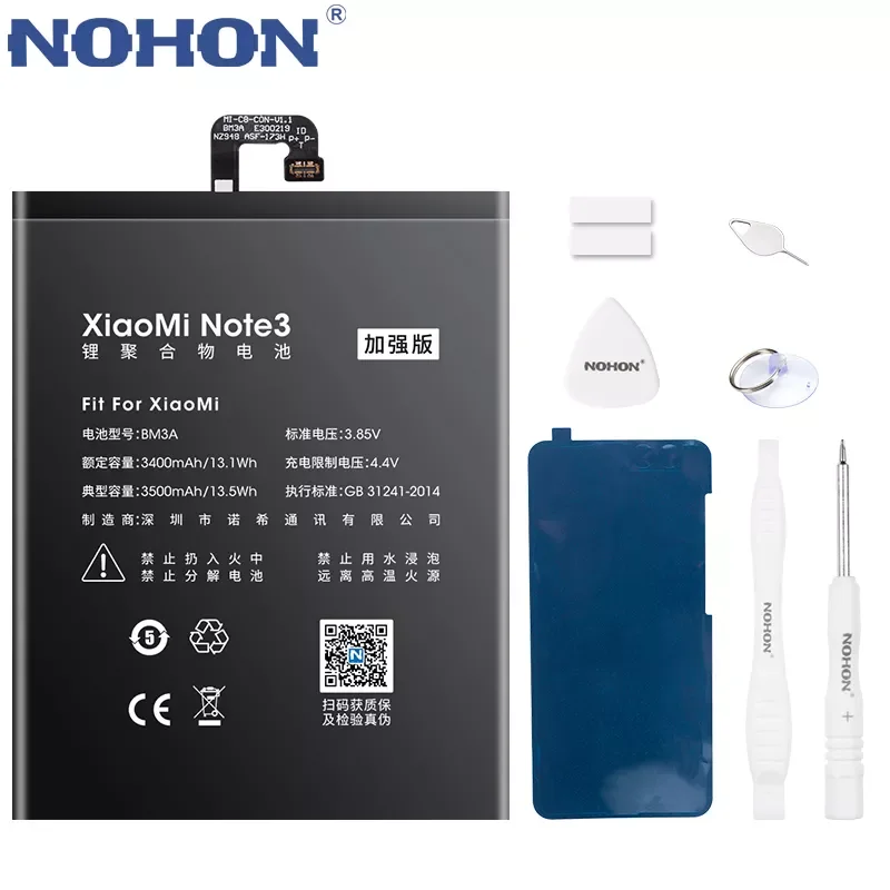 

2023New NOHON Battery For Xiaomi Mi Note Pro 2 3 Replacement Battery Note2 Note3 BM3A BM48 BM34 BM21 Lithium Polymer Bateria +Fr