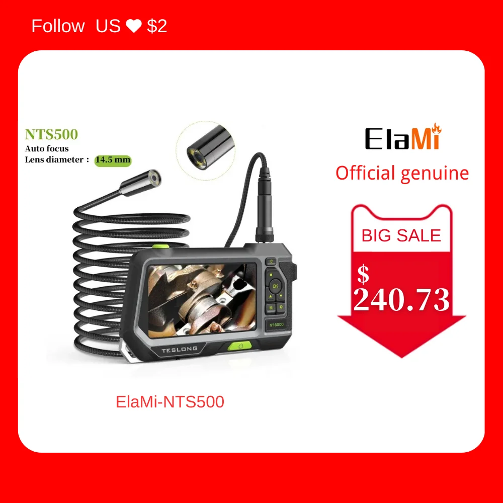 

Auto Focus 14.5mm Endoscope Camera with 4.5" IPS LCD 2.0MP 5.0MP HD Digital Inspection Camera with 6 LEDs for Car Sewer Drain