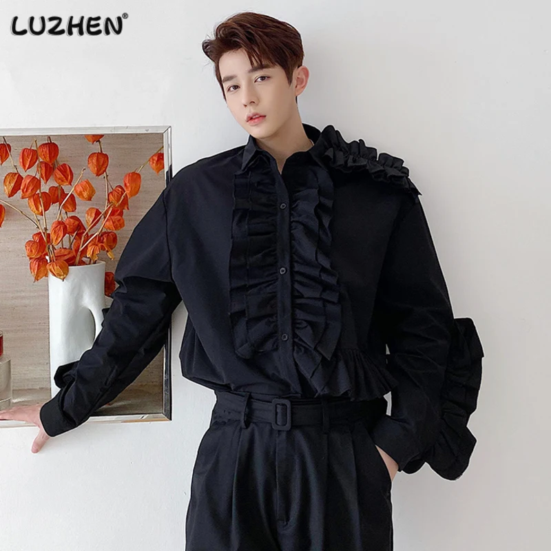 

LUZHEN 2023 New Fashion Solid Color 3d Ruched Edge Design Men's Shirts Long Sleeve Elegant Luxury Autumn Trendy Clothes 0ce272