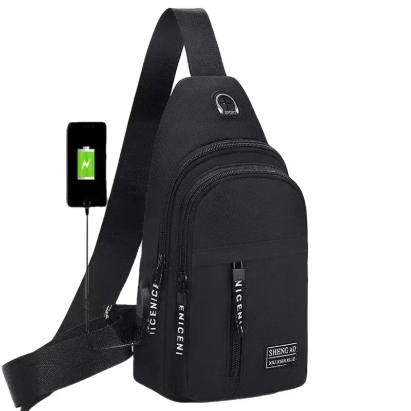 New Fashion Men's Chest Bag Sports USB Charging Shoulder Bag Multi Function Man Travel Crossbody Bag Casual Sling Bag