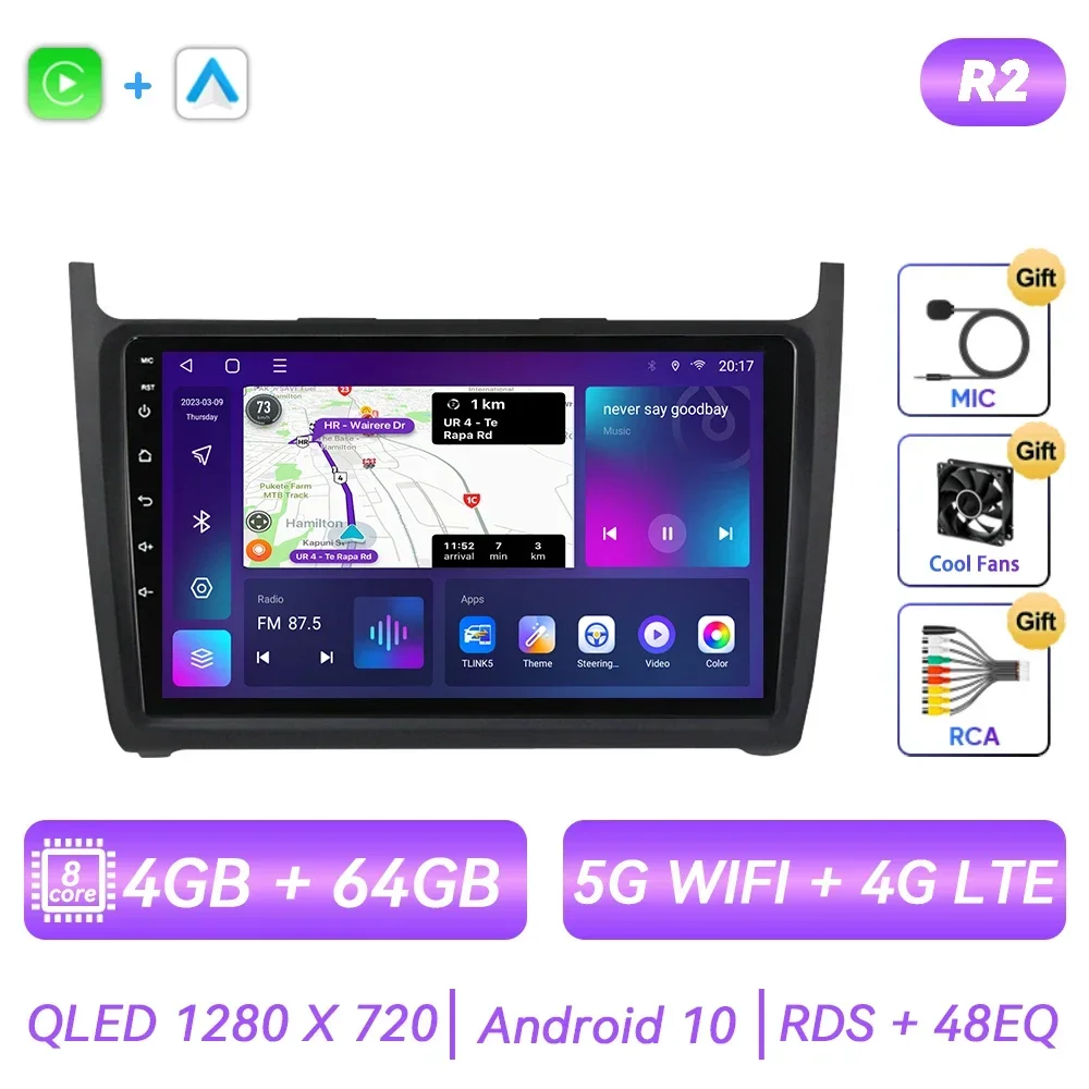 

Автомагнитола на Android для Volkswagen VW Polo 5 Sedan 2008 2009 2010 2011 2012 2013 2014 2015 2016 2017 2018 2019 2020, мультимедийный плеер с навигацией, GPS, сенсорным экраном Carplay, авто стерео