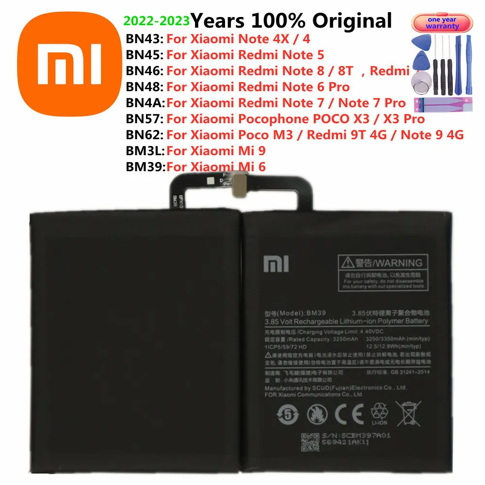 

New Xiao Mi Original Battery For Xiaomi Redmi Note 4X 4 8 8T 6 7 Pro 9 Redrice 9T Mi6 Mi9 Pocophone Poco M3 X3 Pro Phone Battery