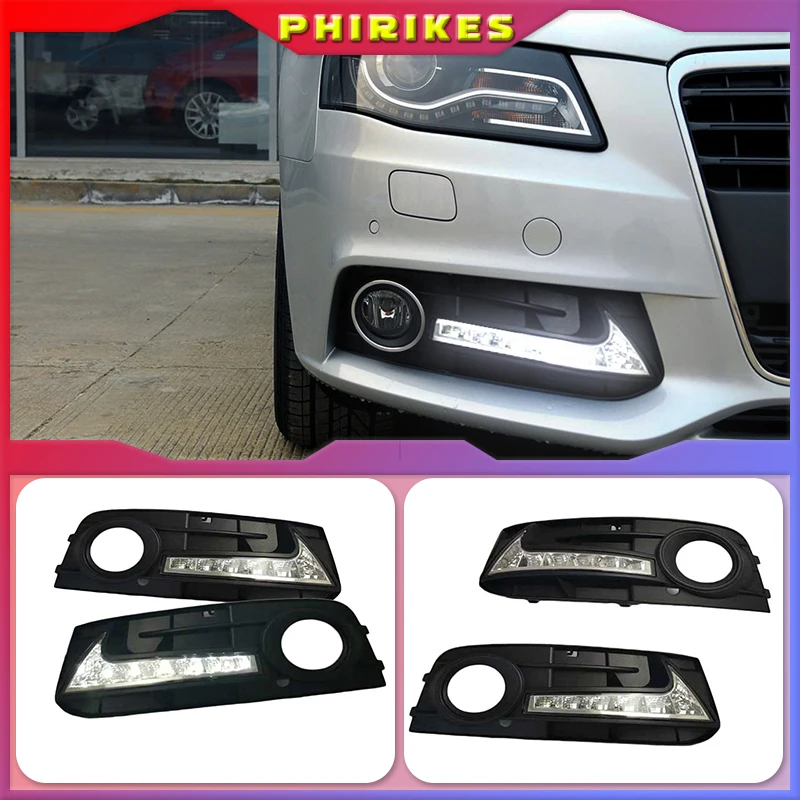 

Дневные ходовые огни для Audi A4, A4L, B8, 2009, 2010, 2011, 2012, светодиодные дневные ходовые огни, противотуманная фара с отверстием в крышке, 1 комплект