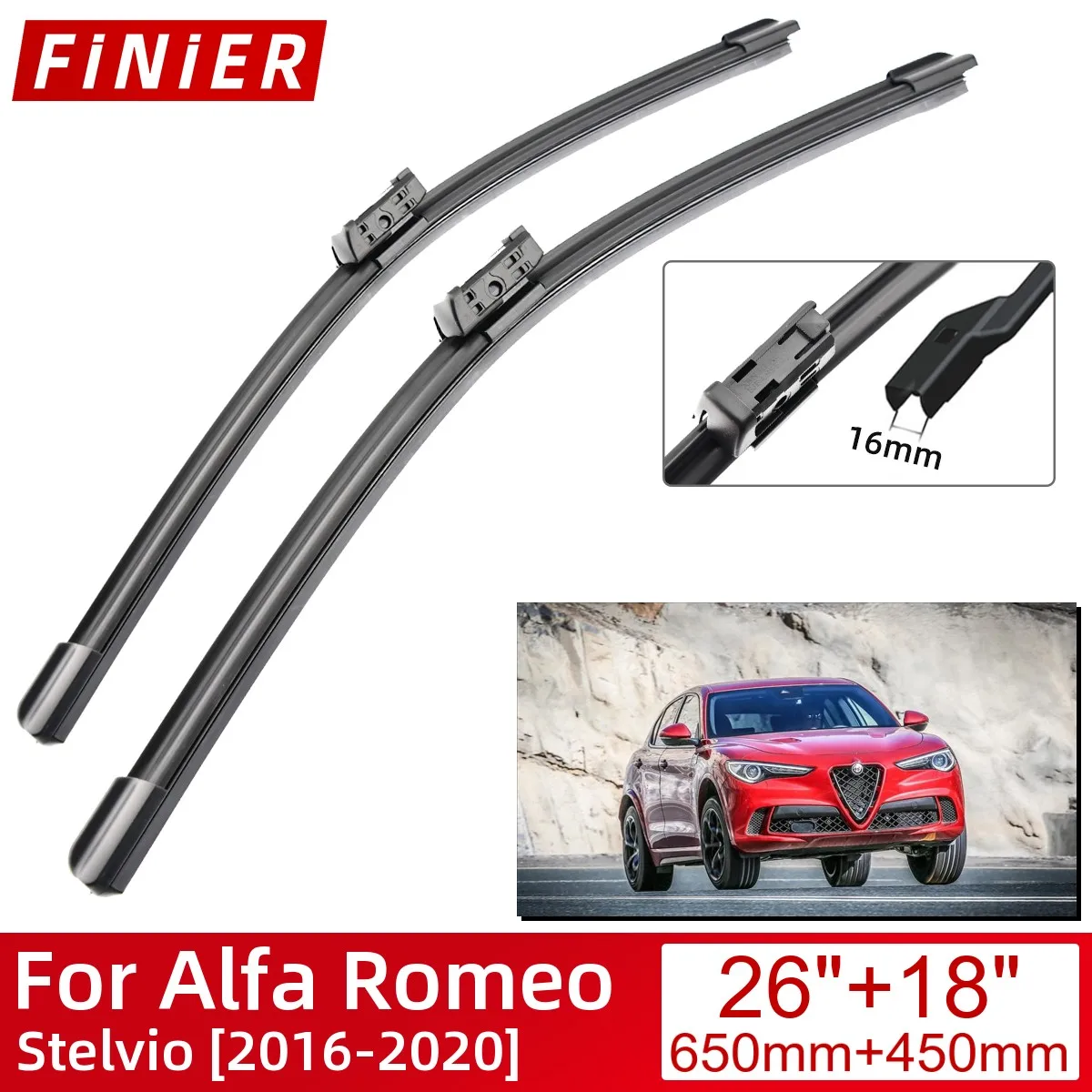 

For Alfa Romeo Stelvio 2016-2020 Car Accessories Front Windscreen Wiper Blade Brushes Wipers 2020 2019 2018 2017 2016