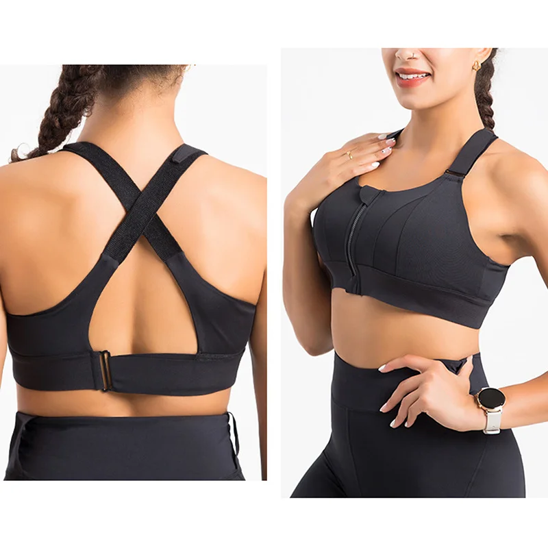 

Women Sports Bras Tights Crop Top Yoga Vest Front Zipper Plus Size Adjustable Strap Shockproof Gym Fitness Athletic Brassiere