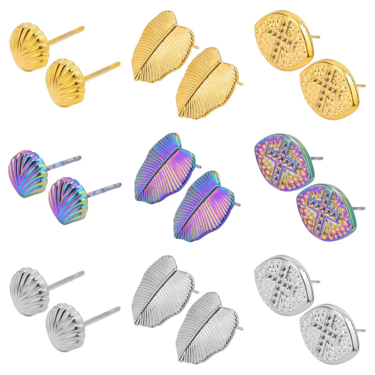 

6Pairs Multiple Style Stainless Steel Earrings for Women Geometry Leaves/Crosses/Shells Hollow Earring Jewelry Fashion DIY Gift