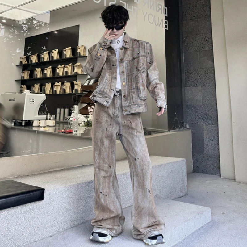 LUZHEN 2024 осенние комплекты джинсовых курток с каракулями прямые джинсы из двух