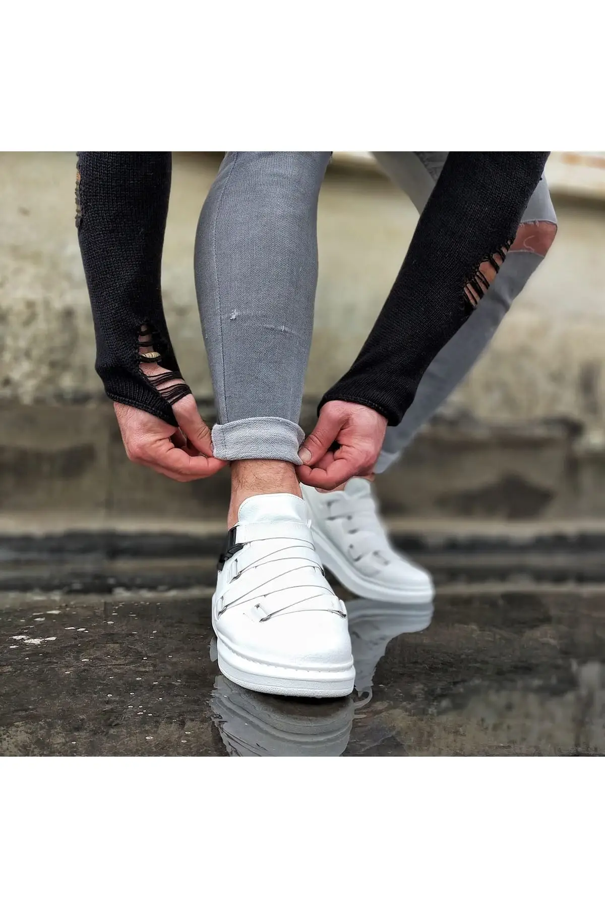 

BveA Store men's fashion spring summer winter comfortable daily WG033 White Male High Sole Shoes