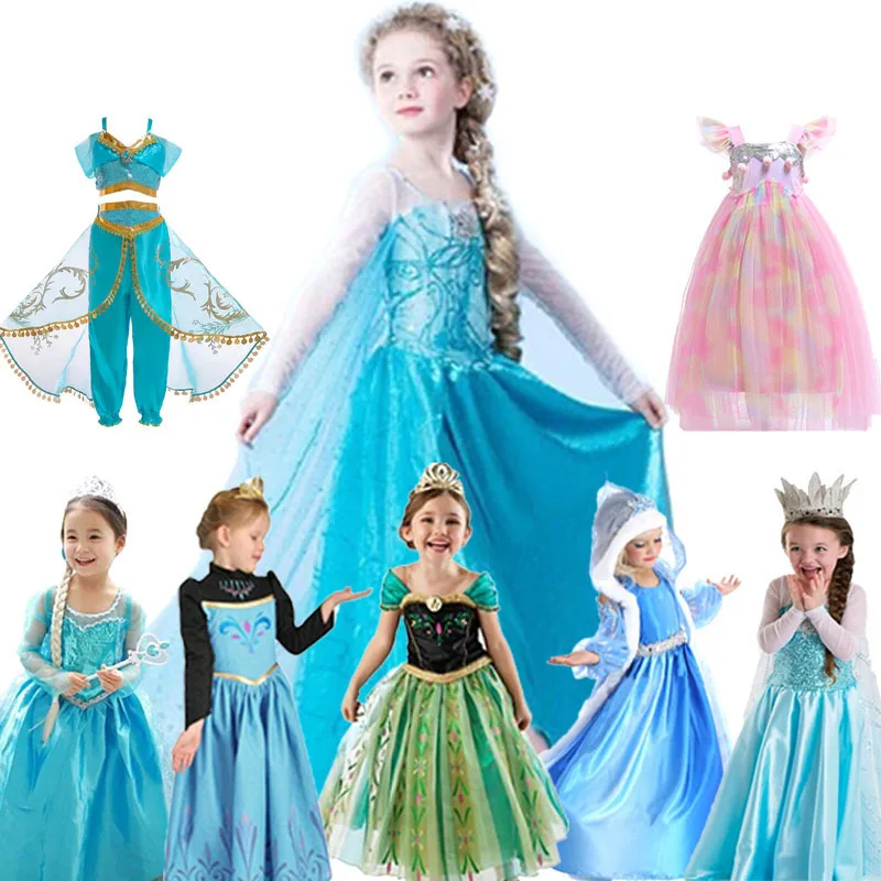 

3-10 Years Elsa Princess Dress Girls Cinderella Anna Cosplay Costume Kids Party Carnival Princess Frocks Birthday Pageant Clothe