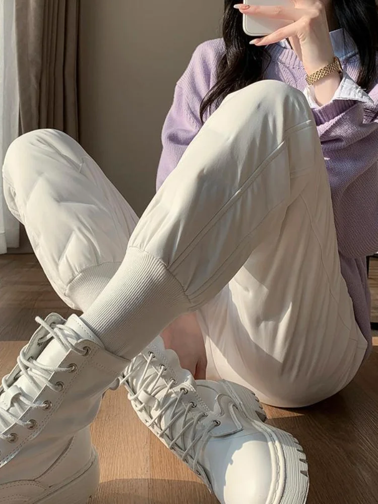 

Зимние хлопковые брюки для женщин, новинка 2023, зимняя верхняя одежда с высокой талией, брюки-султанки до щиколотки, повседневные плотные теплые женские брюки с подкладкой