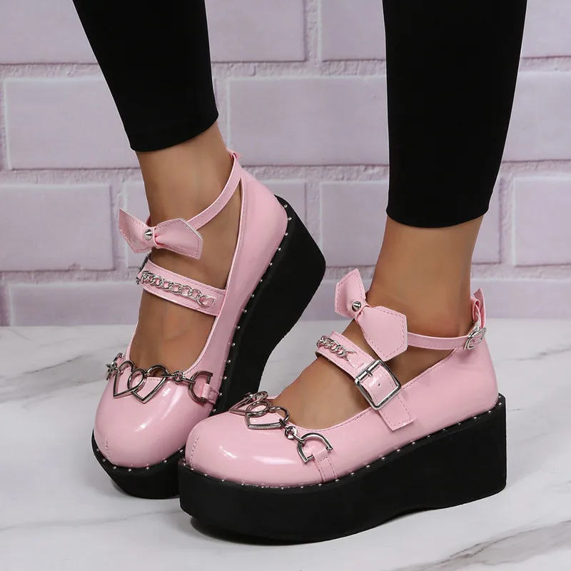 2022 New Style  Girls Platform Wedges Angel Bat Marry Pumps Buckle Women's Pumps New INS Cosplay Lolita Japanese Shoes Woman