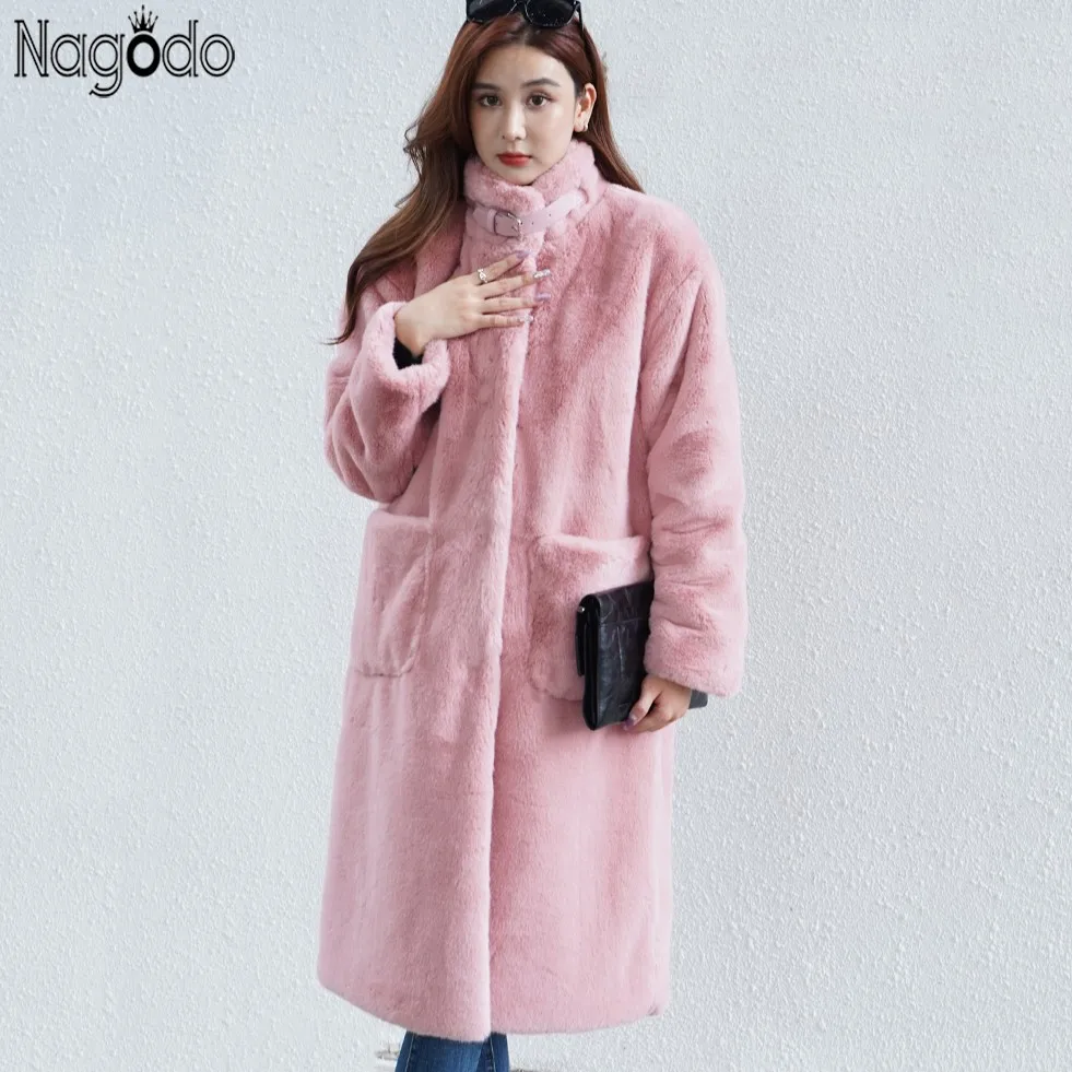 Nagodo Faux Fur Coats Women 2022 Winter Fake Mink Long Fur Coat Thicken Warm cotton Padded Furry Plush Jacket Abrigos Mujer