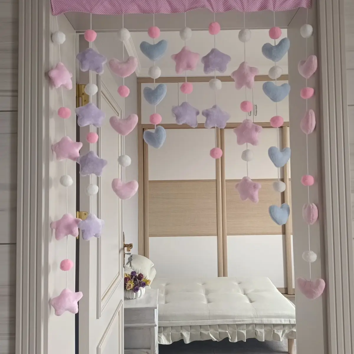 Для девочек и детей розовое сердце Kawaii подвесная дверная занавеска украшение