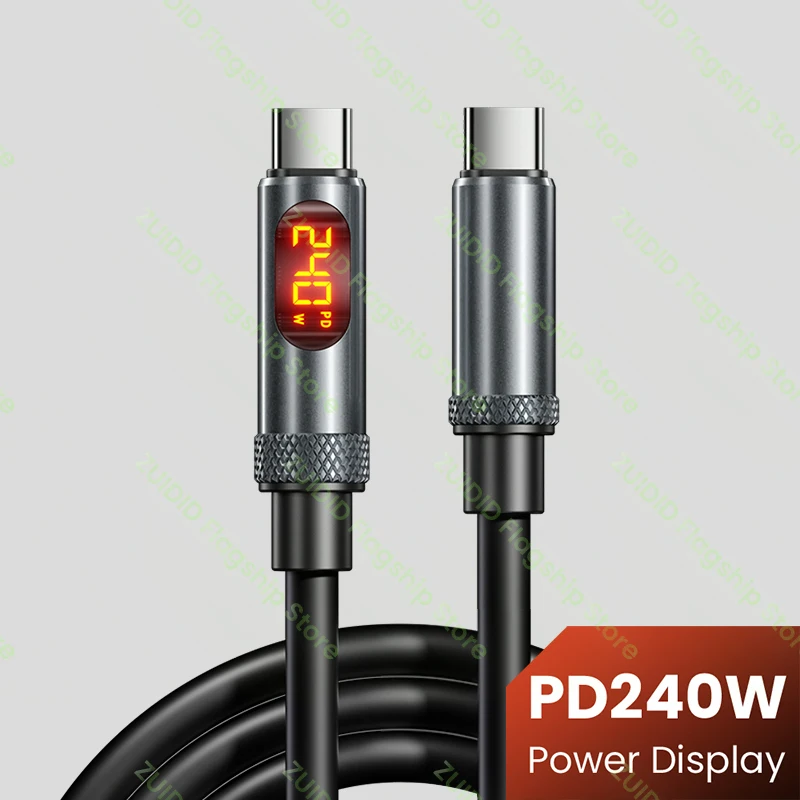 Фото Светодиодный дисплей PD240W Кабель USB C — USB C для iPhone 15 16 Pro 5A Шнур для быстрой зарядки данных типа C для MacBook Pro Xiaomi Samsung 2M №1