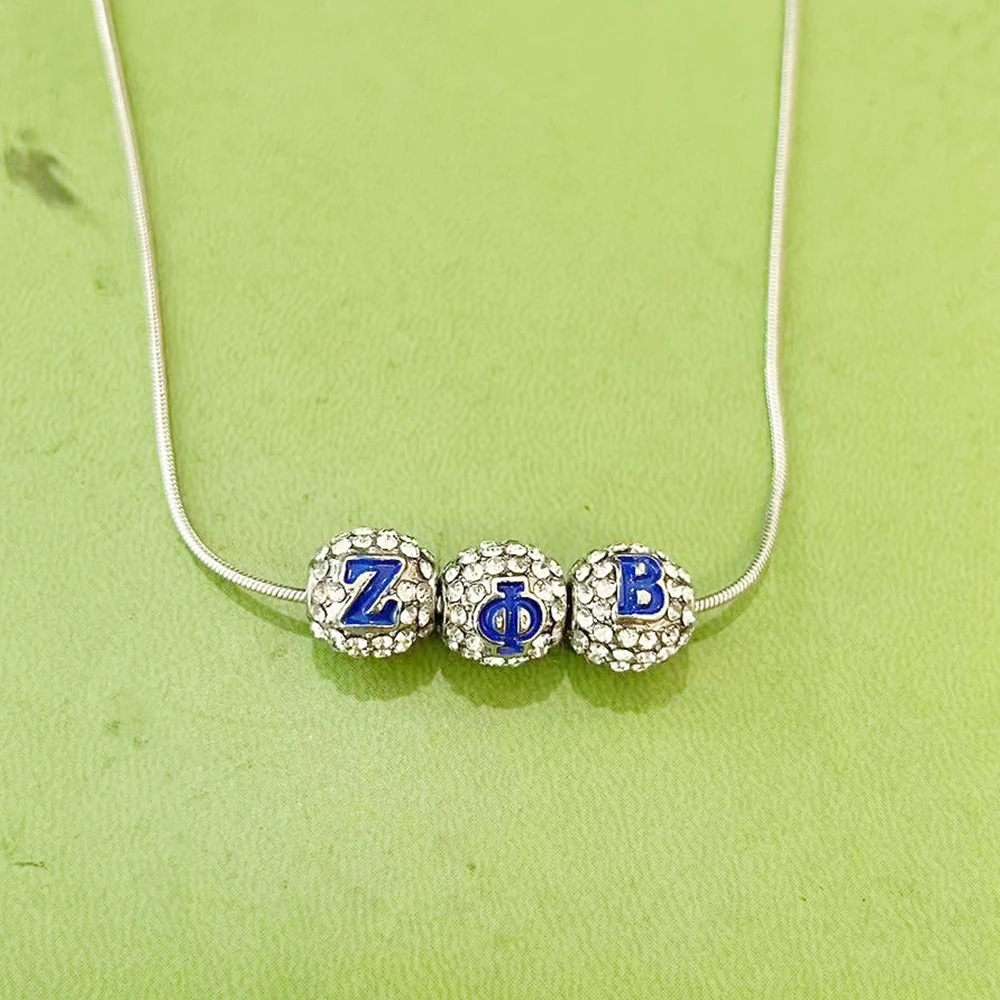 Сине-белые эмалированные греческие буквы Zeta Phi Beta бусины-проставки ожерелье