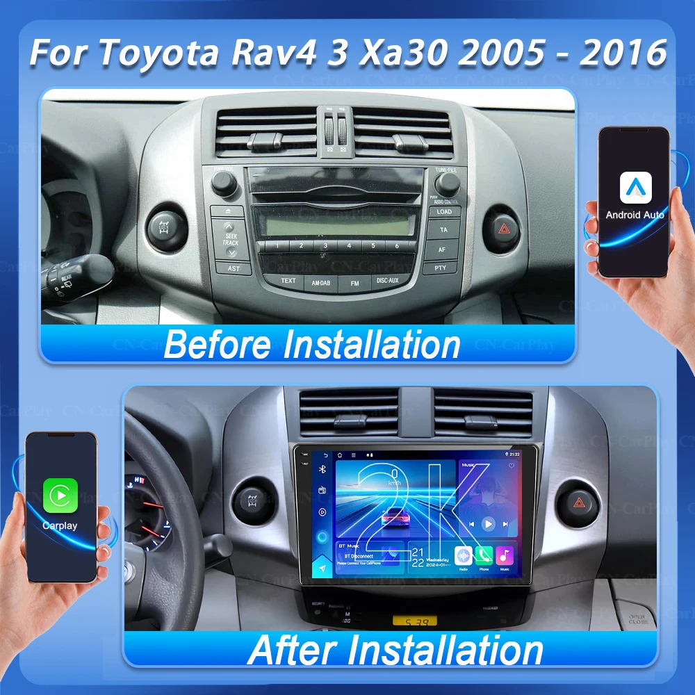 Фото Для Toyota RAV4 3 XA30 2005-2016: Автомагнитола Android 16, мультимедийный плеер, GPS-навигация, CarPlay, монитор, экран, ТВ, QLED №2