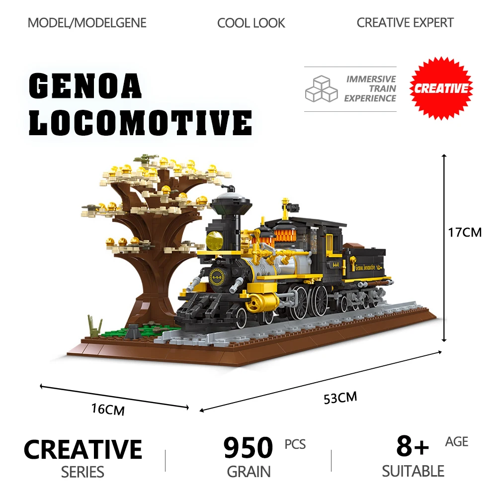 

JIESTAR Retro Creative Expert Train Model Building Blocks Bricks Autumn Genoa Locomotive Railway Train MOC Toys For Kids Gifts