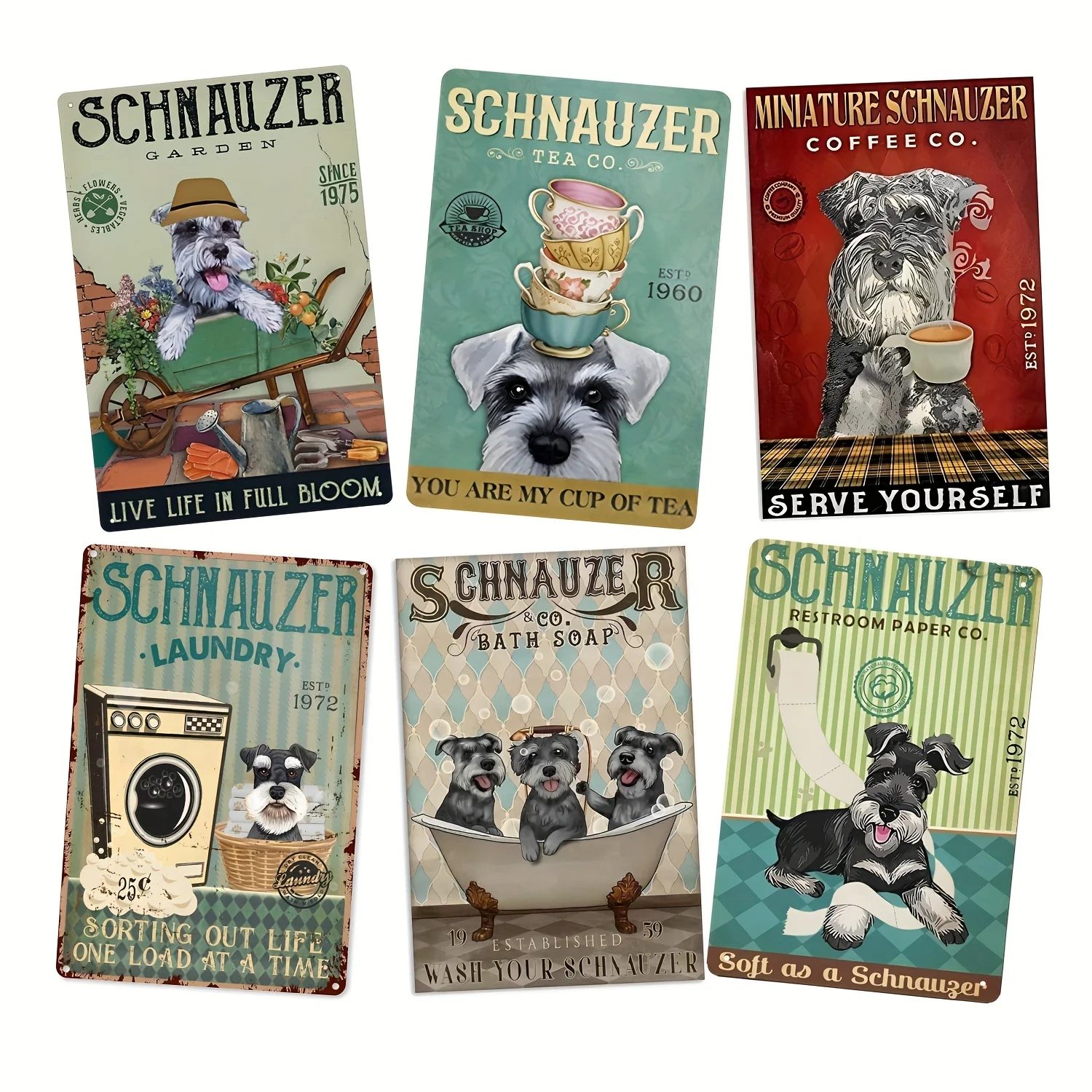 

Vintage Schnauzer Dog Coffee Bathroom Tin Sign Retro Aluminum Tin Sign for Kitchen Home Office Bar and Cafe Decor 8x12 Inch