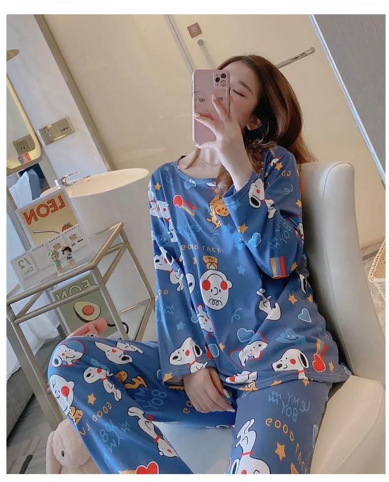 Spring Autumn Female Superior Quality  Breathable And Hygroscopic Pajamas Suit Fresh Style Long Sleeve Printing  Outerwear