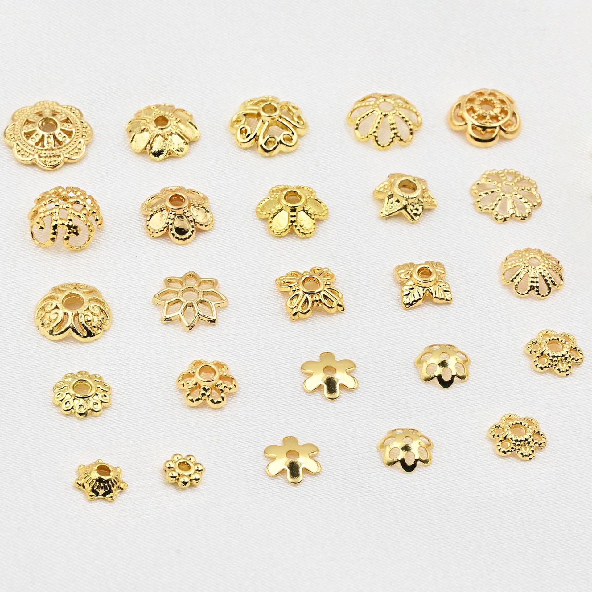 

20-60pcs Gold Color Flower Bead Caps Spacer Beads for Bracelet Necklace DIY Jewelery Making Components Filigree End Caps