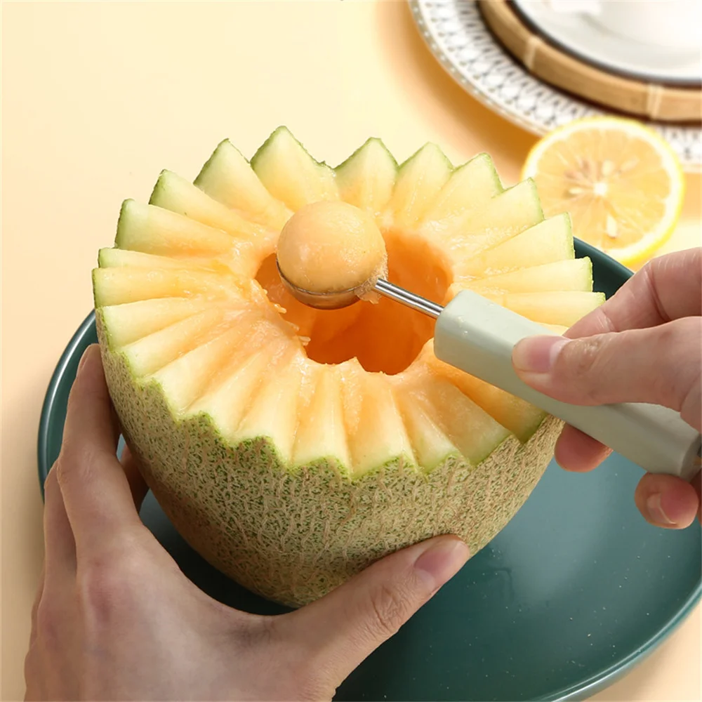 

3 In 1 Fruit Carving Knife Double-Head Watermelon Ball Digger Stainless Steel Fruit Platter Fruit Ball Spoon Kitchen Gadgets